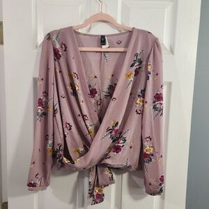 Floral Wrap Blouse in Mauve Pink by